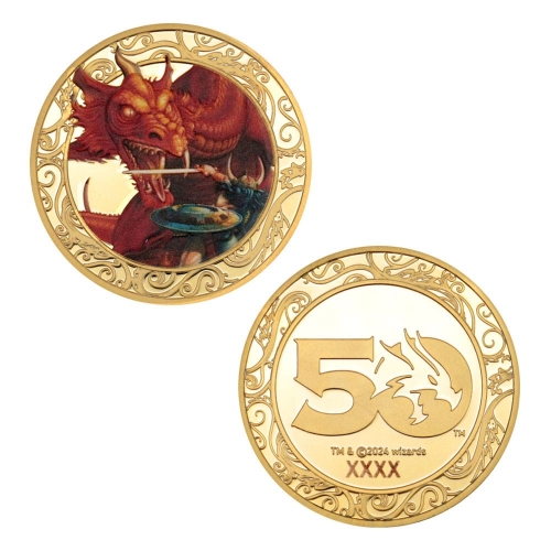 Dungeons & Dragons - Pièce de collection Dungeons & Dragons 50th Anniversary with Colour Print 24k Gold Plated Edition 4 cm