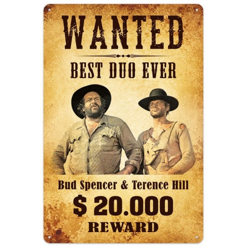 Bud Spencer & Terence Hill - Panneau métal Wanted 20 x 30 cm