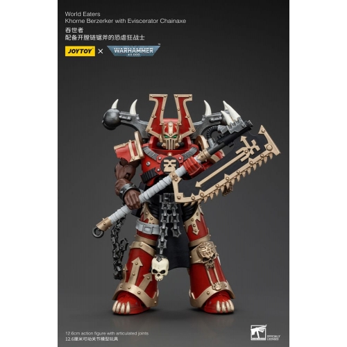 Warhammer 40k - Figurine 1/18 World Eaters Khorne Berzerker avec Eviscerator Chainaxe 13 cm