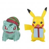 Pokémon - Pack 2 figurines Battle Figure Pack Edition de Noël : Pikachu & Bulbizarre 5 cm